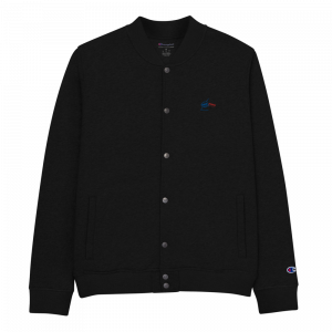 Pain & Power Embroidered Champion Bomber Jacket (Red/Blue) logo