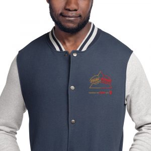 Pain & Power Embroidered Champion Bomber Jacket (Red/Gold) logo
