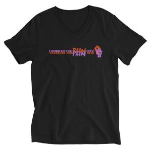 Pain & Power Short Sleeve V-Neck Unisex T-Shirt (Purple/Orange) logo