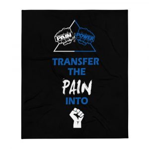 Pain and Power Throw Blanket (Blue/White) Logo