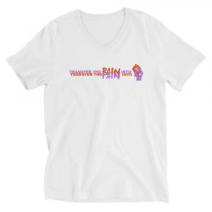 Pain & Power Short Sleeve V-Neck Unisex T-Shirt (Purple/Orange) logo